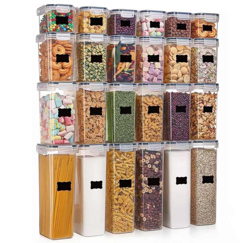 Pojemniki kuchenne do przechowywania żywności z pokrywką zestaw 24 szt. z naklejkami, przeźroczyste