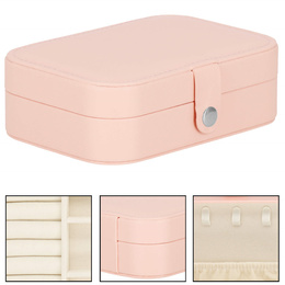 Szkatułka na biżuterię ekoskóra 16x11x5 cm różowy organizer z przegródkami