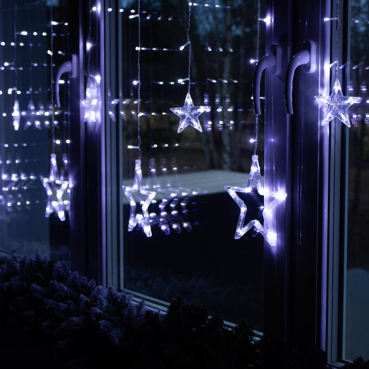 Kurtyna świetlna 138 Led girlanda gwiazdki, lampki wewnętrzne sople zimny biały