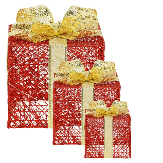 Dekoracja świąteczna LED prezenty oświetlenie zestaw 3 szt. biały ciepły