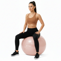Piłka 65 cm do ćwiczeń pilates, rehabilitacyjnych, stretchingu z pompką, pudrowy róż