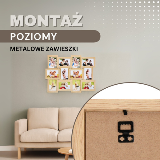 Ramka na zdjęcia 12 zdjęć drewniana multiramka, brązowa
