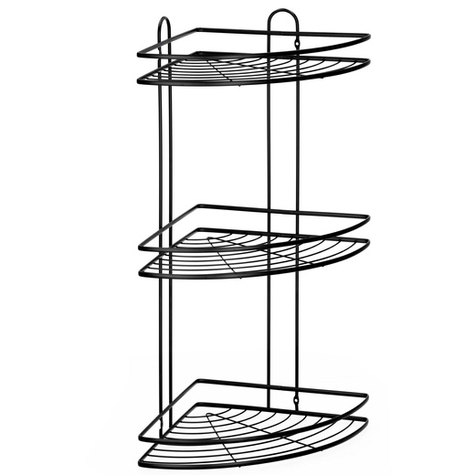 Półka łazienkowa narożna pod prysznic 3 poziomy, wisząca, czarna