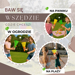 Gra zręcznościowa łapacz piłeczek, catch ball - rzuć i złap piłkę, 2 rękawice z wyrzutnią, 3 piłeczki