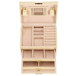 Szkatułka na biżuterię ekoskóra 17,5x14x12,5 cm ecru organizer z przegródkami