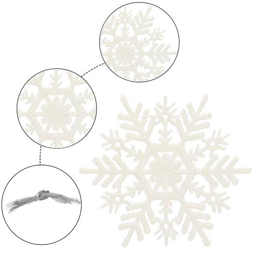 Zawieszki na choinkę śnieżynki 12 szt. ozdoba świąteczna 10,5 cm biały brokat