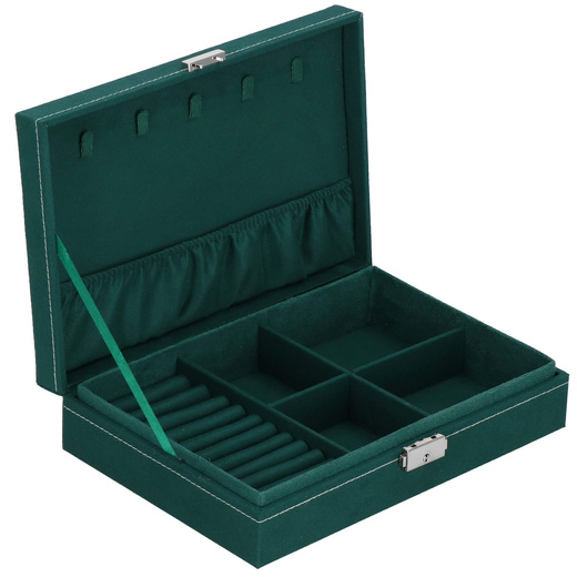 Szkatułka na biżuterię 28x19,5x7 cm zielony welurowy organizer z przegródkami