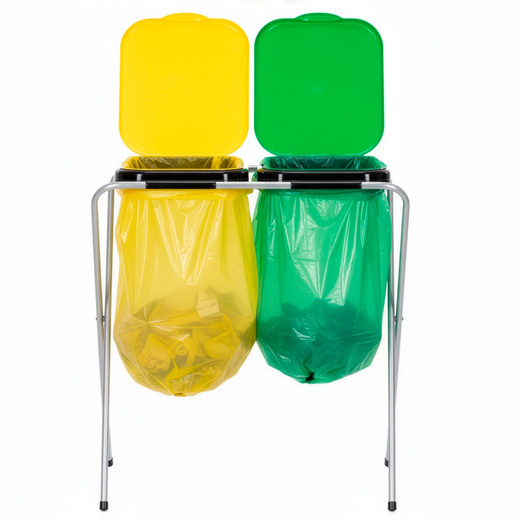 Stelaż na dwa worki do segregacji odpadów, stojak z pokrywami na śmieci