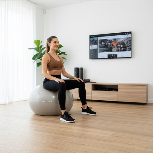 Piłka 65 cm do ćwiczeń pilates, rehabilitacyjnych, stretchingu z pompką, beżowa