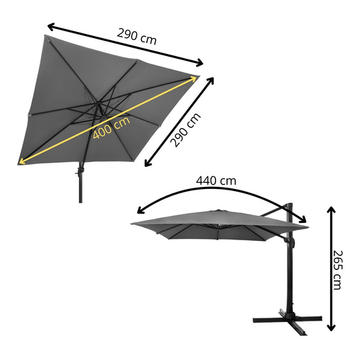 Parasol ogrodowy 440 cm z pokrowcem duży na wysięgniku na balkon, taras grafitowy