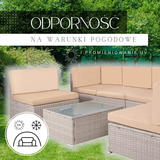 Meble ogrodowe zestaw modułowy technorattan stolik kawowy i 6 modułów beżowy