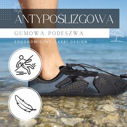 Buty do wody, męskie rozm. 45 szybkoschnące buty na plaże, szaro-czarne  