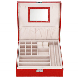 Szkatułka na biżuterię ekoskóra 26x26x8,5 cm czerwony organizer z przegródkami