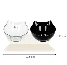 Podwójna miska dla psa i kota z podstawką antypoślizgowa przeźroczysta, czarna