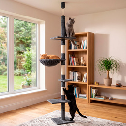 Drapak dla kota sufitowy sizal słupek z legowiskiem i platformami 245 - 260 cm