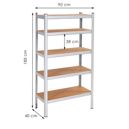 Regał metalowy z 5 półkami 180x90x40cm 875kg do garażu, piwnicy