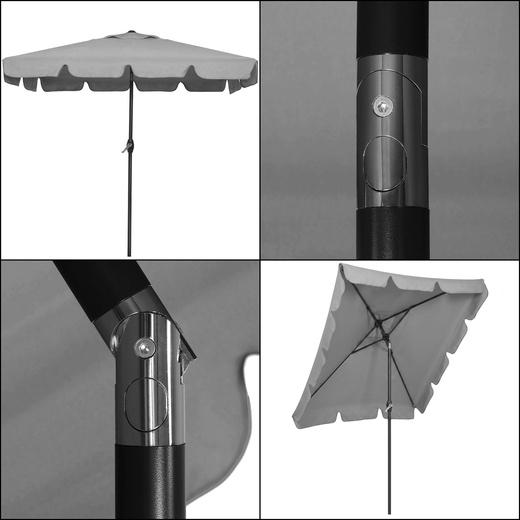 Parasol ogrodowy 240 cm duży składany z korbką na balkon, taras jasnoszary