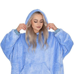 Kocobluza damska męska oversize koc bluza 2w1 z kapturem XXL ciepła jasnoniebieska