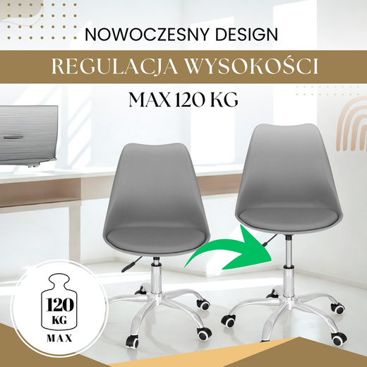 Fotel biurowy, obrotowy z regulacją wysokości, krzesło do komputera na kółkach, szare