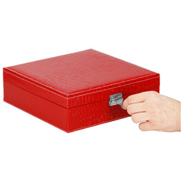 Szkatułka na biżuterię ekoskóra 26x26x8,5 cm czerwony organizer z przegródkami
