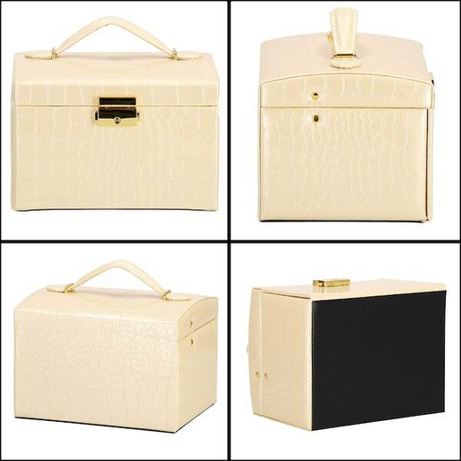 Szkatułka na biżuterię ekoskóra 17,5x14x12,5 cm ecru organizer z przegródkami