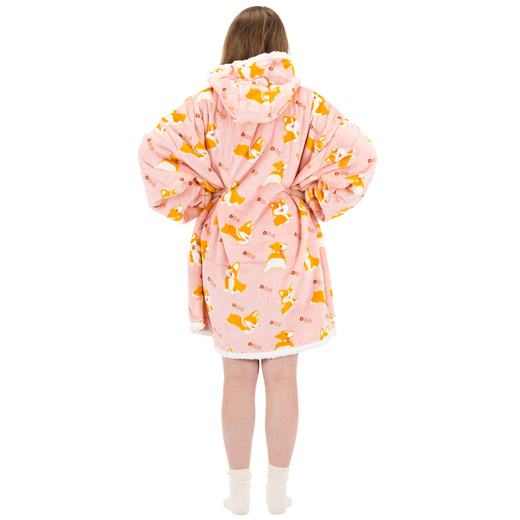 Kocobluza damska oversize koc bluza 2w1 z kapturem ciepła szlafrok futrzak piesek corgi