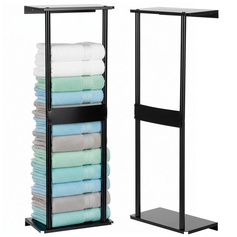 Wieszak łazienkowy, ścienna półka na ręczniki, pionowa, czarna