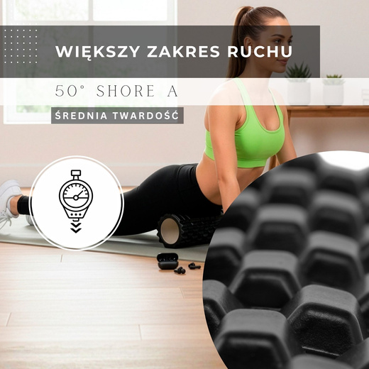 Wałek do masażu, średnio twardy, roller z wypustkami, czarny