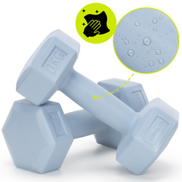 Ciężarki 2x1kg hexagonalne do ćwiczeń fitness hantle zestaw 2 szt. jasno niebieskie