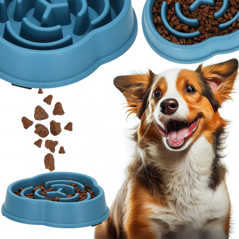 Miska spowalniająca jedzenie dla psa i kota, antypoślizgowa, niebieska