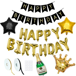Balony na urodziny 53 szt. dekoracje z napisem happy birthday złoty/czarny/srebrny/biały