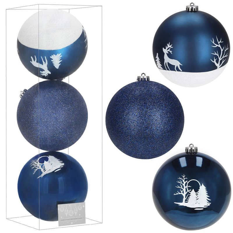 Bombki choinkowe 3 szt. duże ozdoby świąteczne 15 cm nietłukące niebieskie