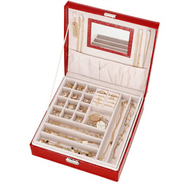 Szkatułka na biżuterię ekoskóra 26x26x8,5 cm czerwony organizer z przegródkami