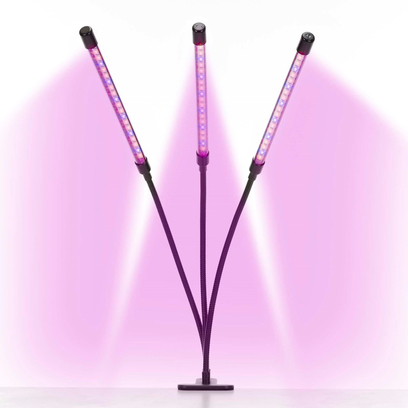 Lampa do doświetlania roślin LED do wzrostu uprawy 3 panele z timerem i klipsem, usb