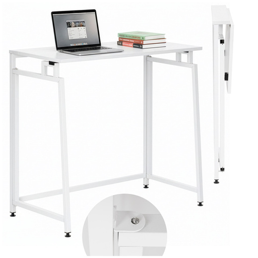 Biurko komputerowe, składane 80 cm stolik do pracy przy komputerze, drewniany, białe