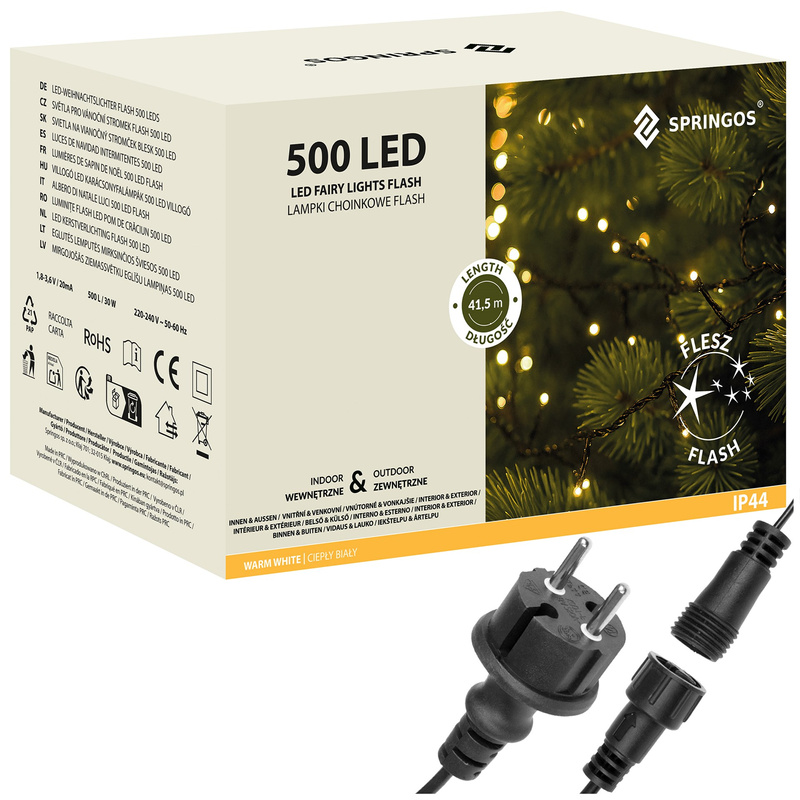 Lampki choinkowe 500 Led biały ciepły, flash biały zimny 41,5 m oświetlenie świąteczne IP44