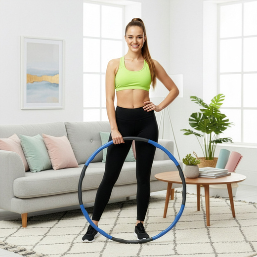 Hula hop treningowe 88 cm składane, piankowe NBR szaro-niebieskie