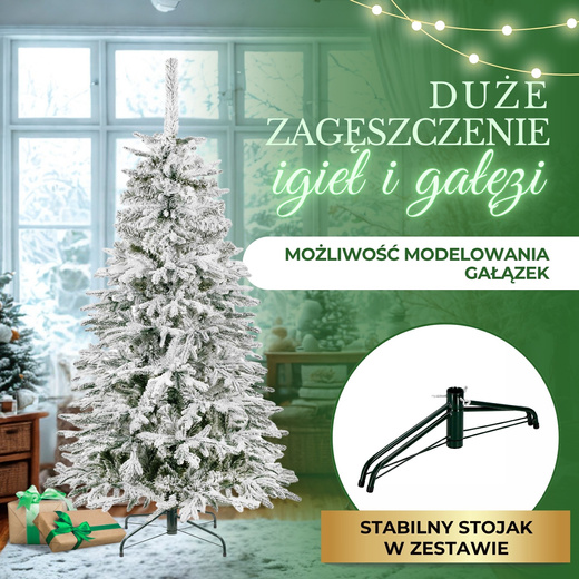 Choinka sztuczna 180 cm świerk kaukaski ośnieżony jak żywy, nowoczesny, ze stojakiem