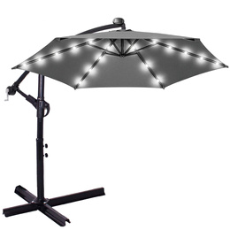 Parasol ogrodowy z oświetleniem led na wysięgniku 300 cm składany na balkon, taras grafitowy