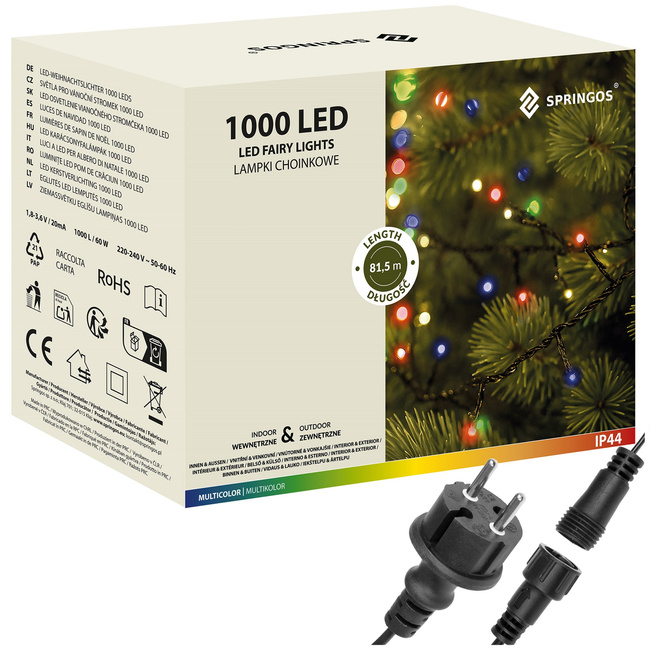 Lampki choinkowe 1000 Led multikolor 81,5 m oświetlenie świąteczne IP44