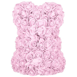 Miś z płatków róż 22 cm rose bear z kokardką i opakowaniem różowy