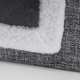 Legowisko dla kota z zabawką i drapakiem 42x41x34 cm koci domek, posłanie szare