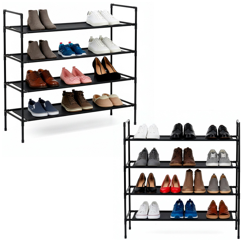 Regał na buty 4 poziomy szafka metalowa z półkami na obuwie 75x72x28 cm czarna