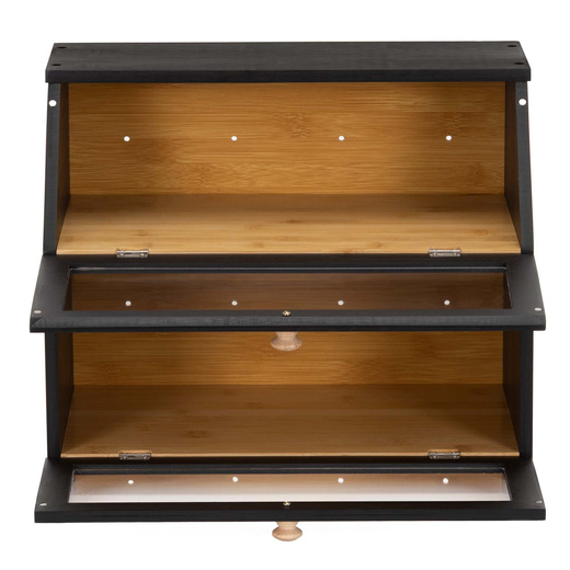 Chlebak zamykany, dwupoziomowy, szafka na pieczywo, bambusowy, czarny