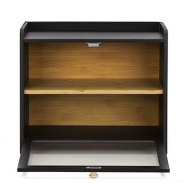 Chlebak bambusowy duży zamykany dwupoziomowy z okienkiem szafka na pieczywo czarna