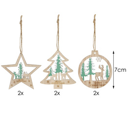 Zawieszki choinkowe 6 sztuk drewniane ozdoby świateczne