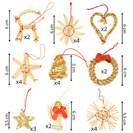 Ozdoby choinkowe, bombki słomiane 27 szt. naturalne dekoracje świąteczne, brązowe