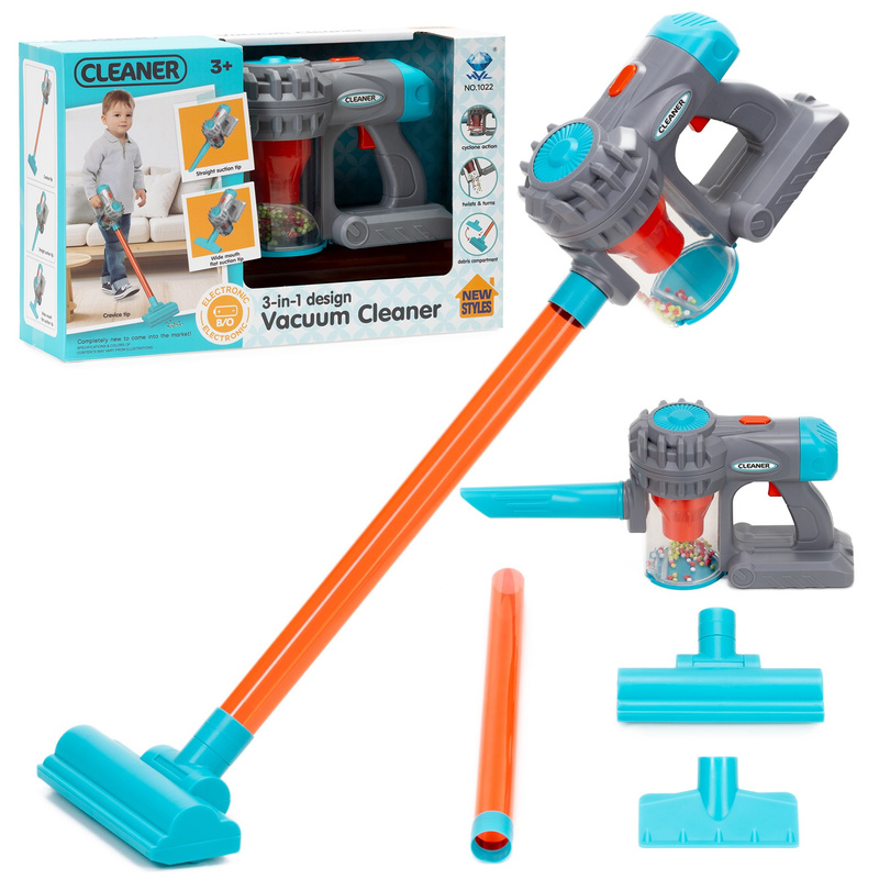 Odkurzacz dziecięcy, pionowy, ręczny na baterie, zabawka dla dzieci interaktywna z dźwiękiem