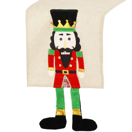 Bieżnik na stół 180x33cm obrus świąteczny z dziadkiem do orzechów beżowy