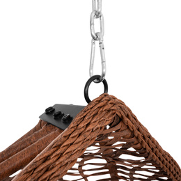 Kokon ogrodowy rattanowy z poduszkami fotel wiszący bujak huśtawka na metalowym stelażu brązowa